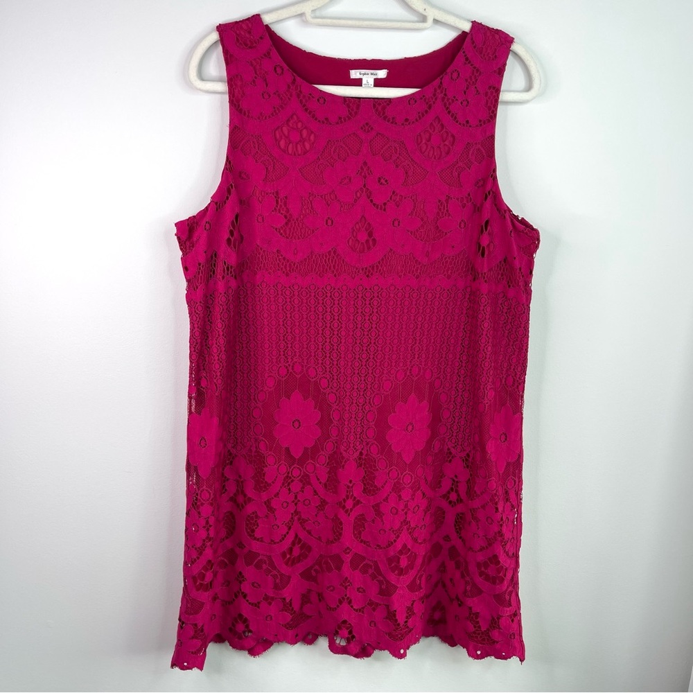 Sophie Max Vibrant Pink Lace Sleeveless Dress Size L